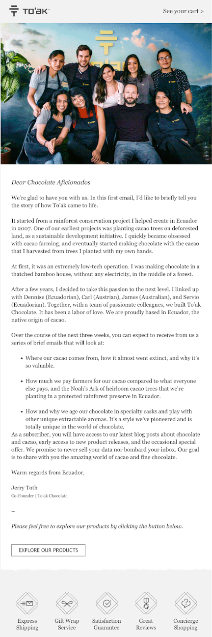 Welcome series email