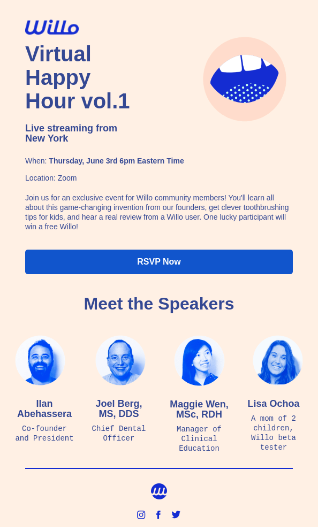 event invitation email example by Willo