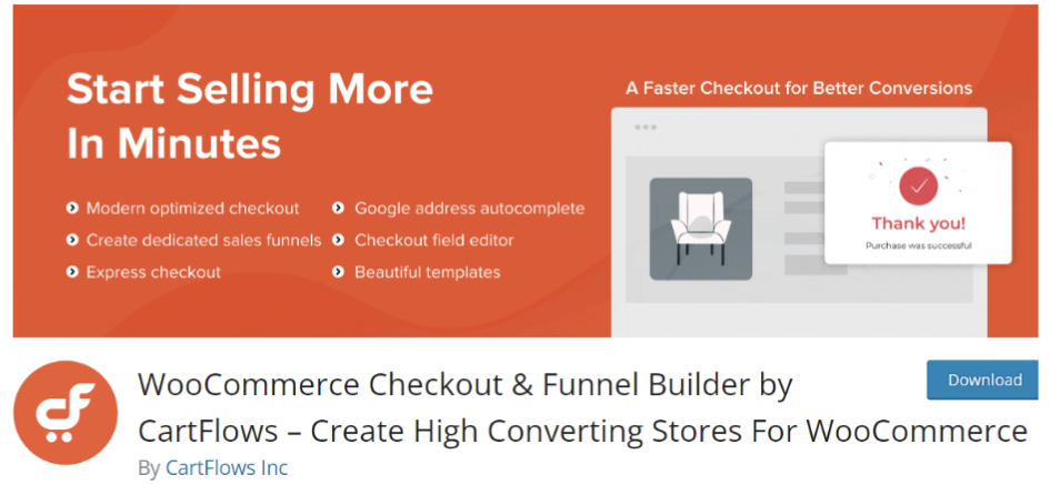 Best WordPress ecommerce plugins by WooCommerce Checkout & Funnel Builder by CartFlows