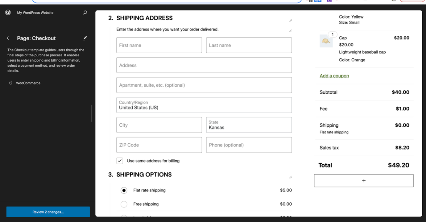 WooCommerce checkout block on WordPress