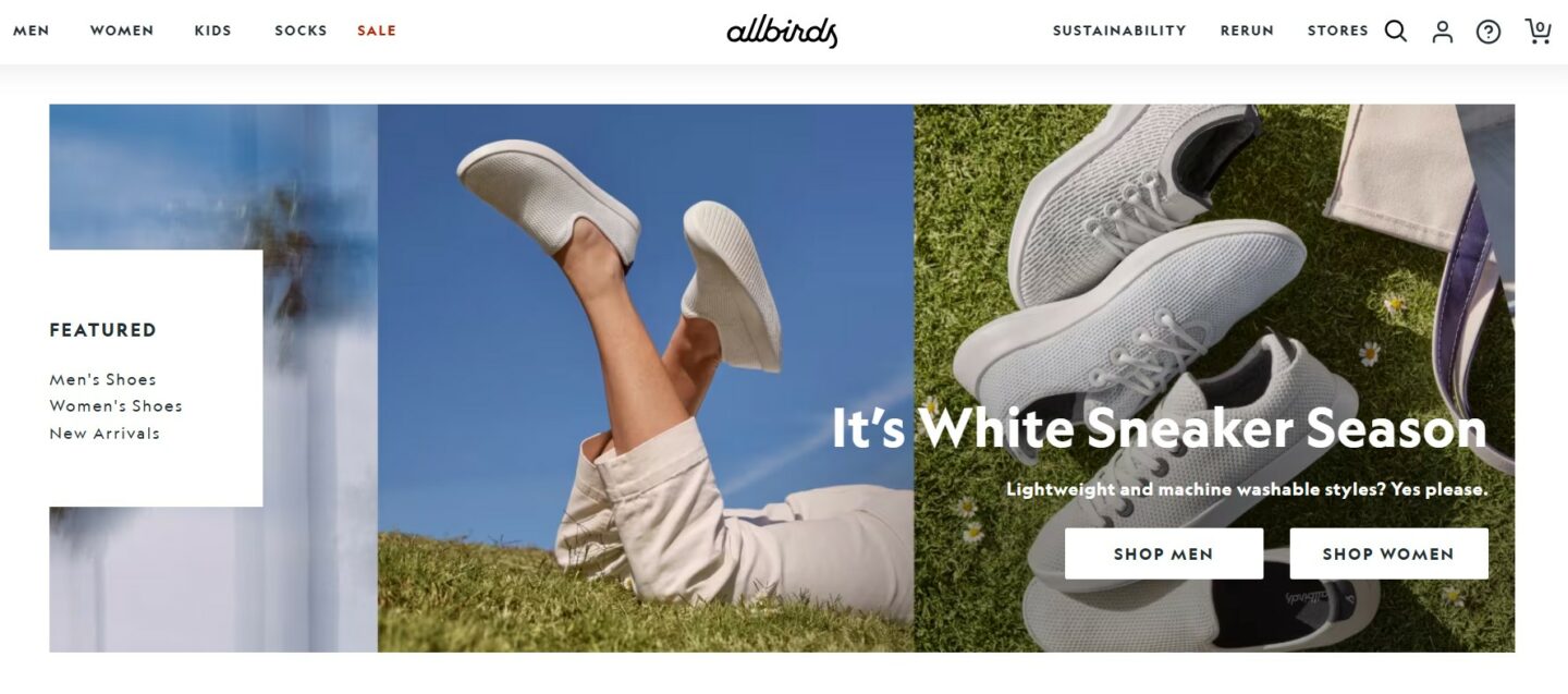 Allbirds clothing store on Shopify