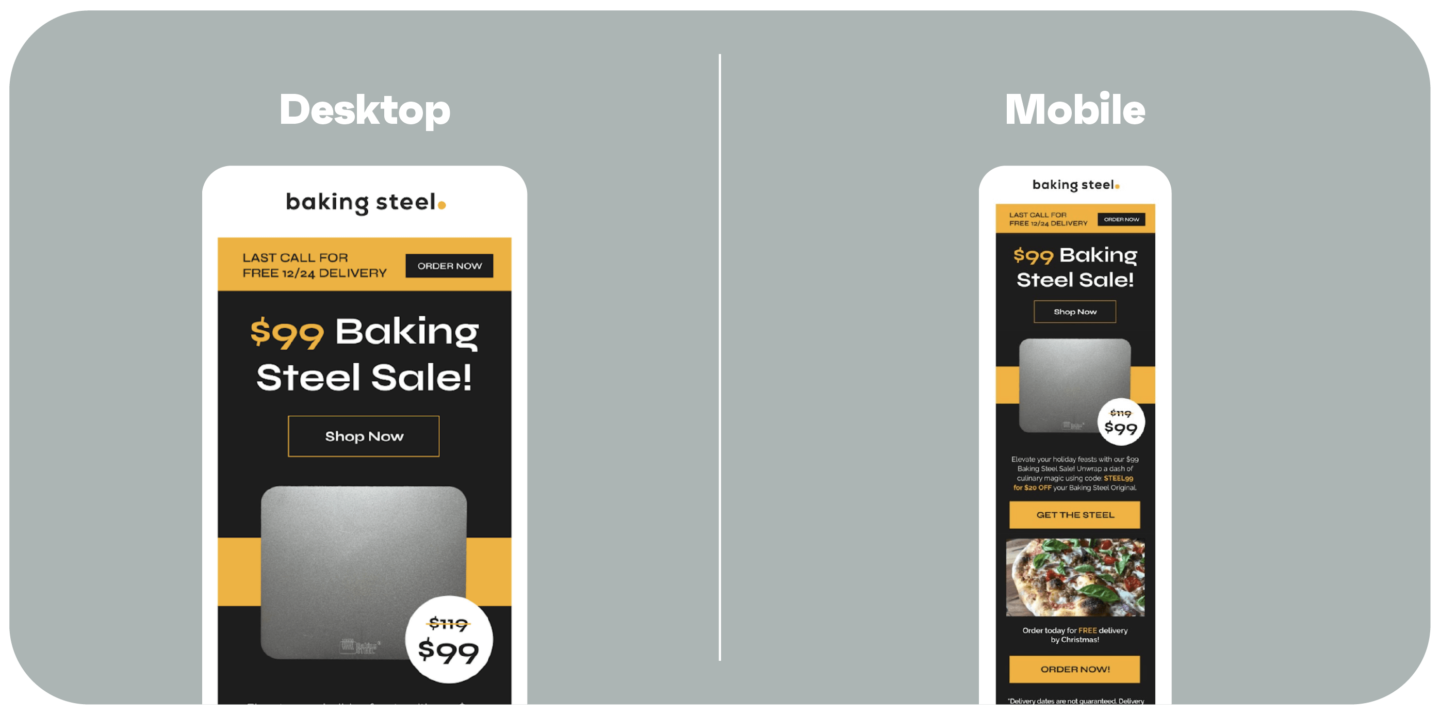 Baking Steel responsive sale email