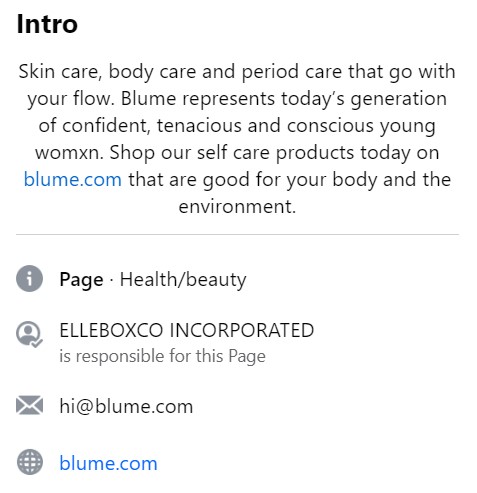 Blume Facebook bio