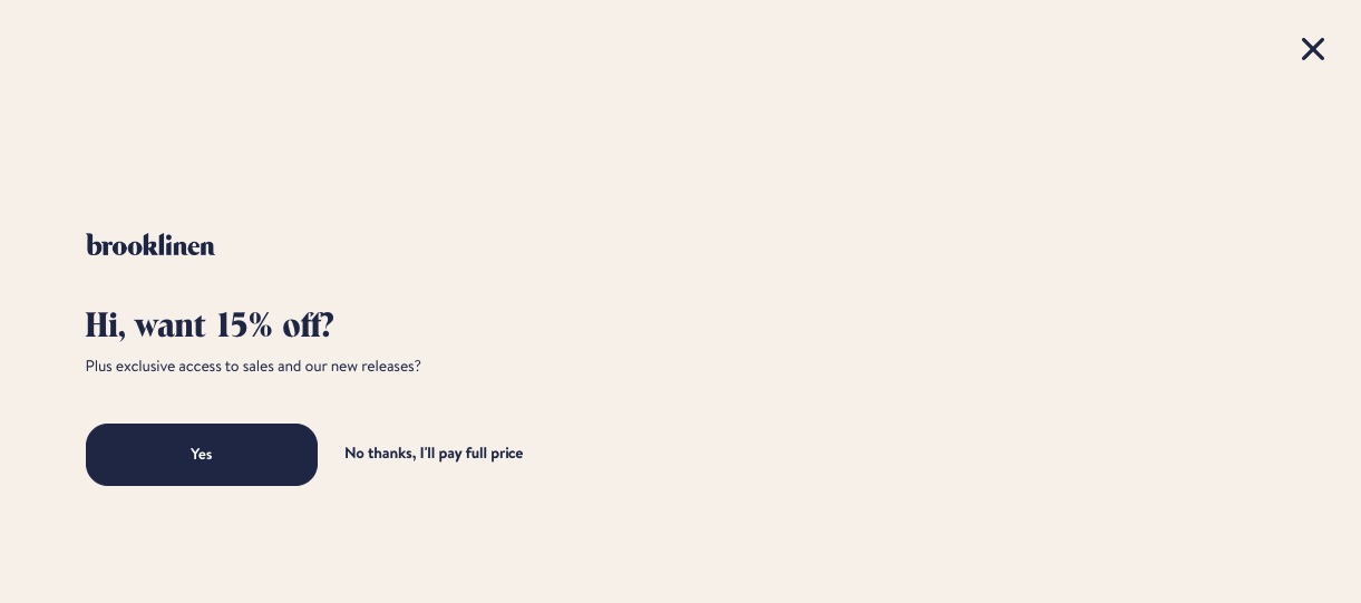 Welcome mat website popup example by Brooklinen