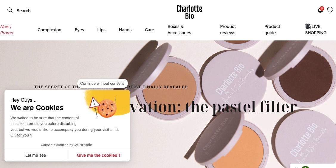 Informational alert website popup example by Charlotte Bio
