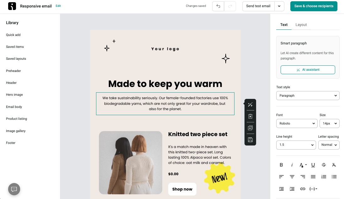Customizing an email template on Omnisend