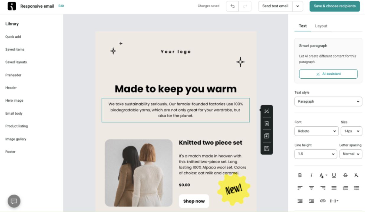 Customizing an email template on Omnisend