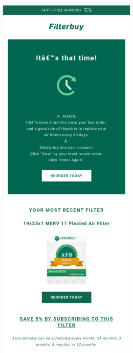 Filterbuy's reactivation email