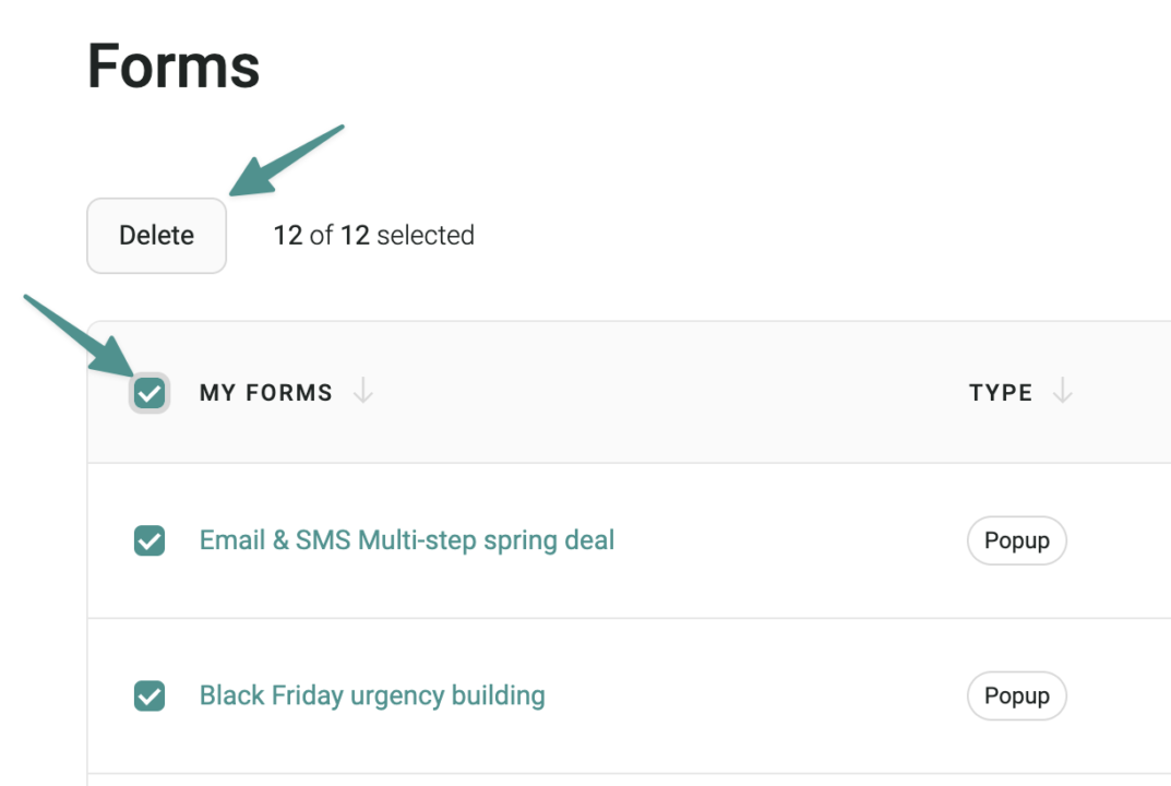 Manage your forms with bulk actions on Omnisend