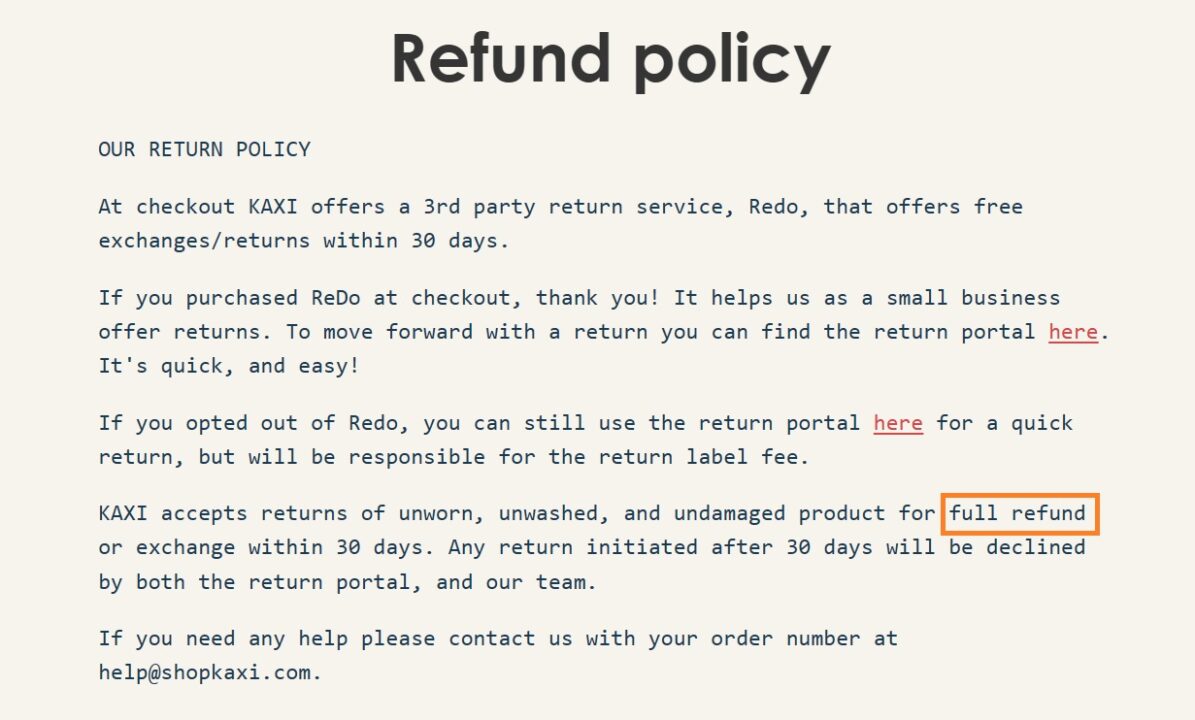 KAXI refund policy
