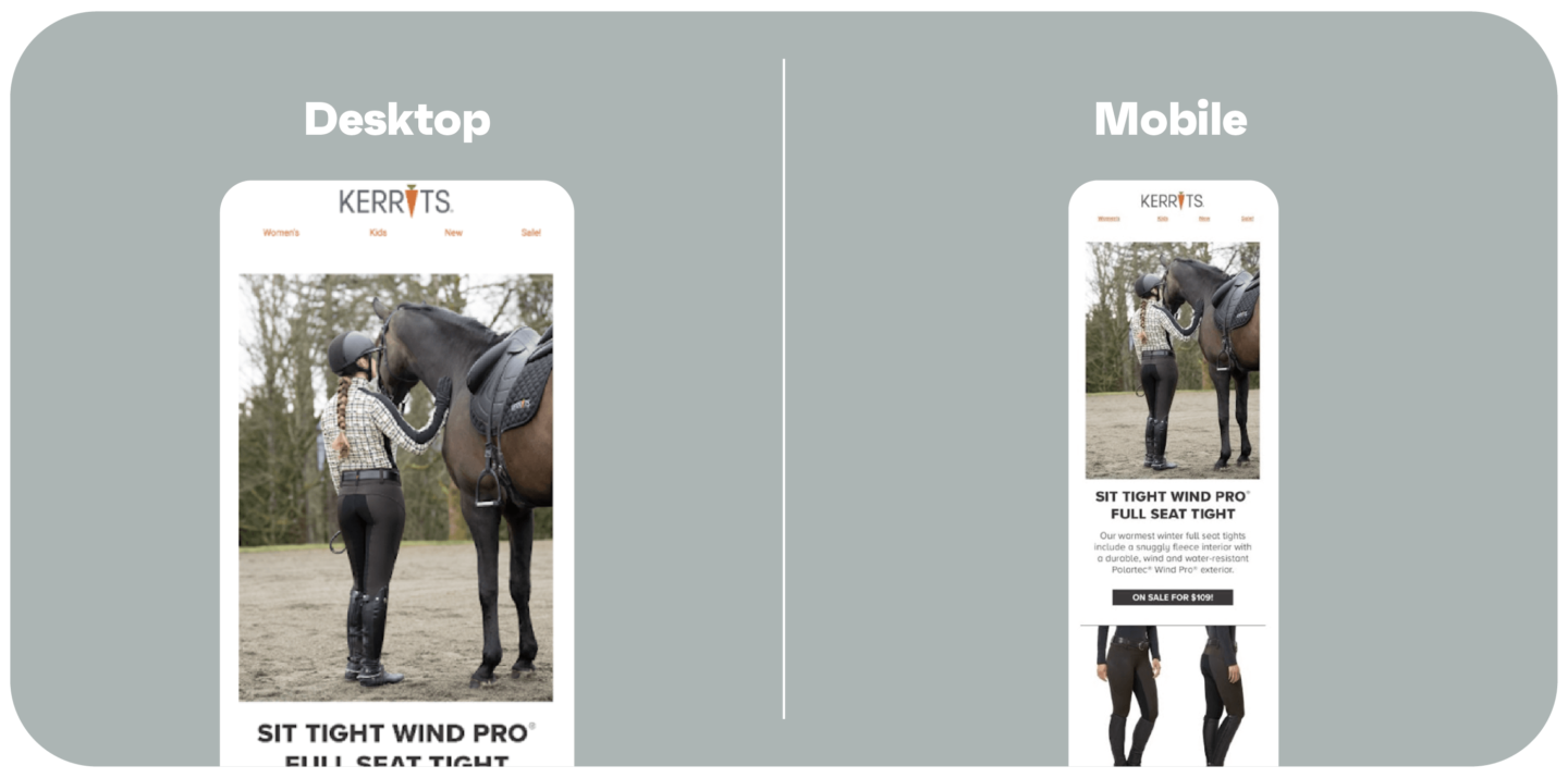 Kerrits responsive marketing newsletter