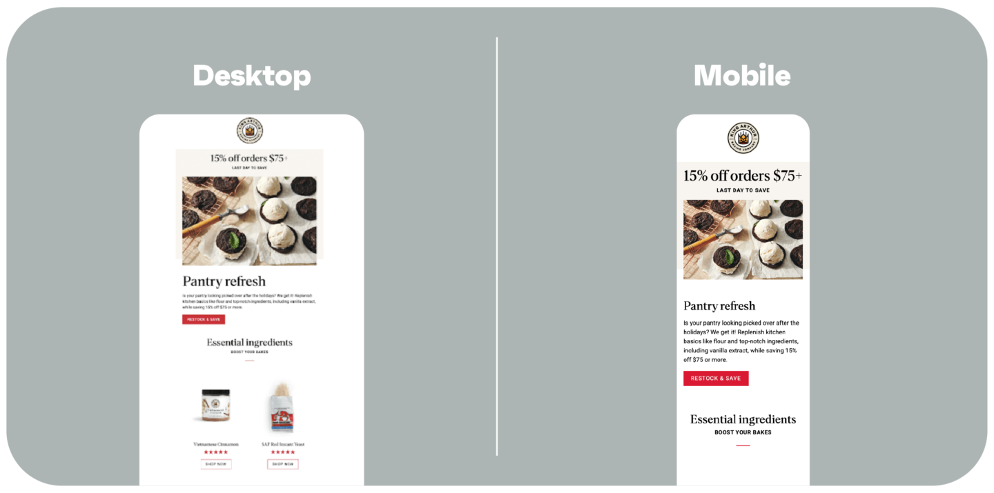King Arthur Bakery responsive promotional email