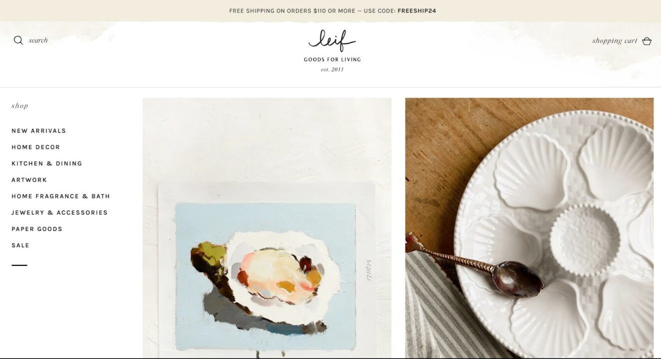 Leif Shopify store for home decor