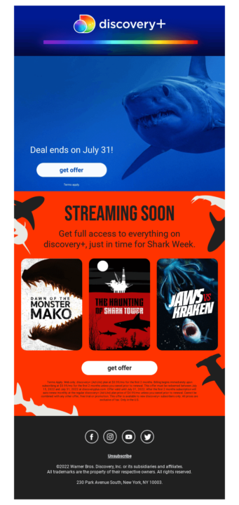 Limited time offer reactivation email by Discovery Channel