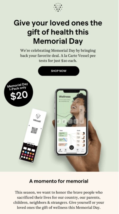 Memorial Day newsletter idea by Vessel Health