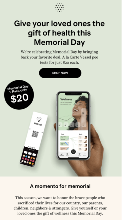 Idée de newsletter Memorial Day par Vessel Health