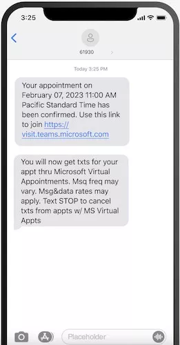 Text abbreviations in appointment reminder SMS by Microsoft