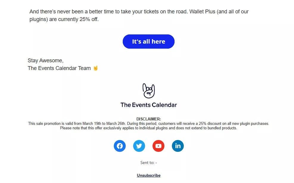Stay awesome email sign off by The Events Calendar