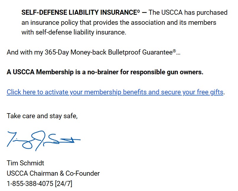 Take care email sign off by USCCA
