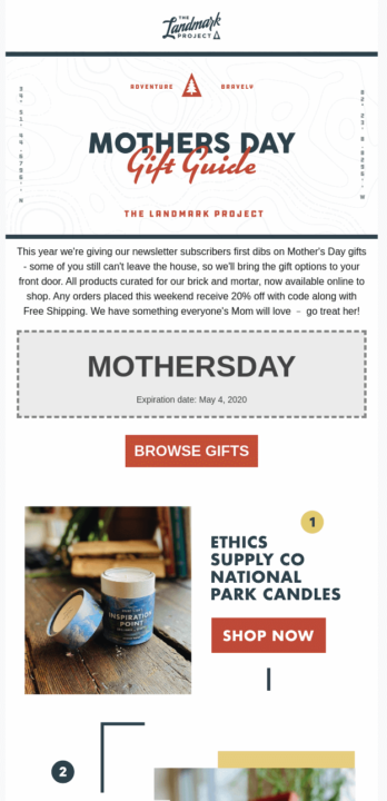 Ideia de boletim informativo para o Dia das Mães do The Landmark Project