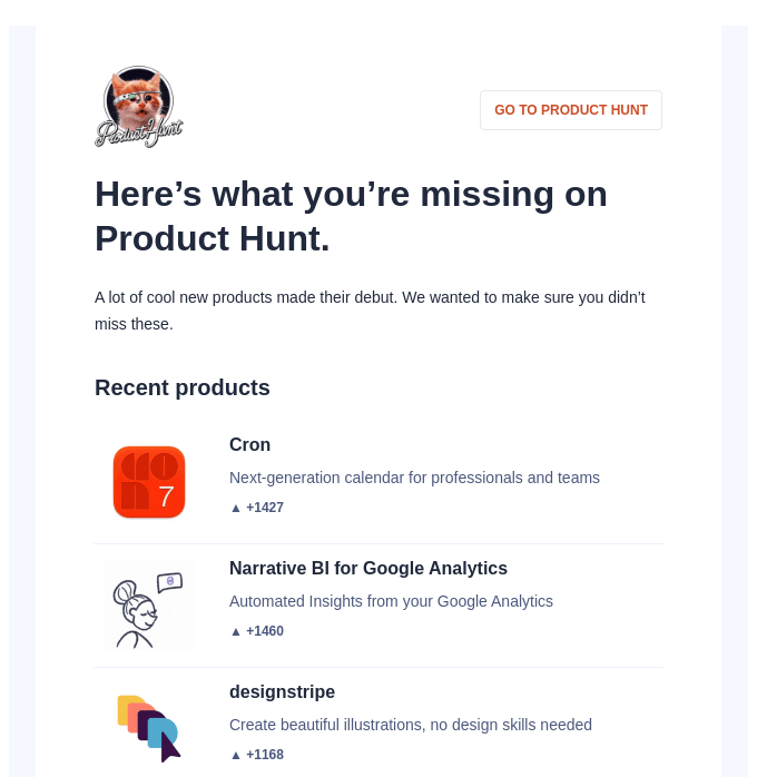 New product release reactivation email by Product Hunt