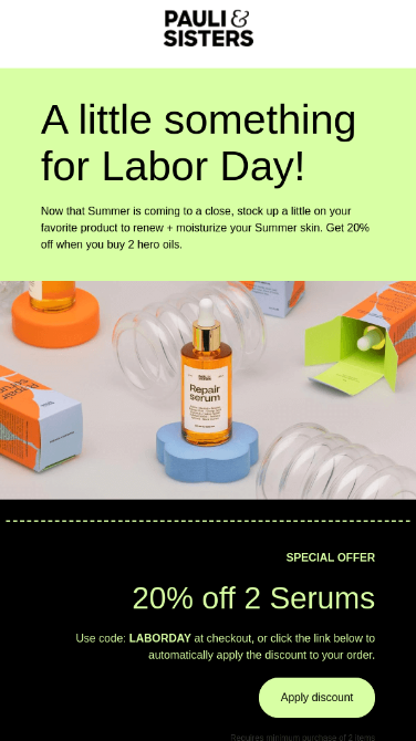 Idea per la newsletter del Labor Day di Pauli & Sisters