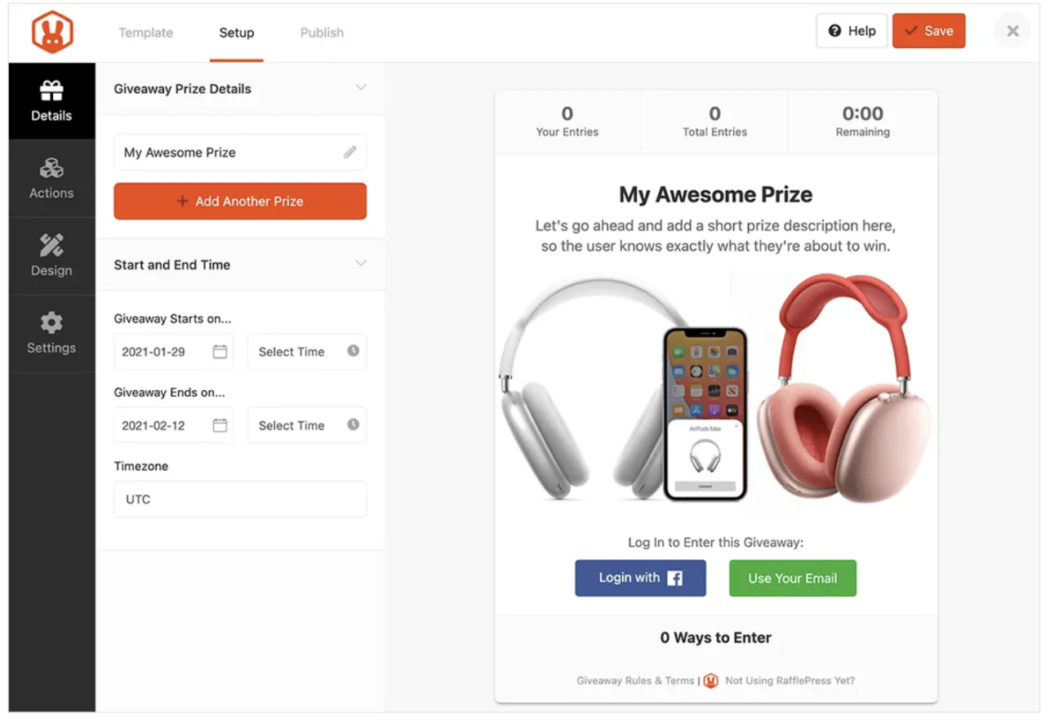 RafflePress giveaway setup