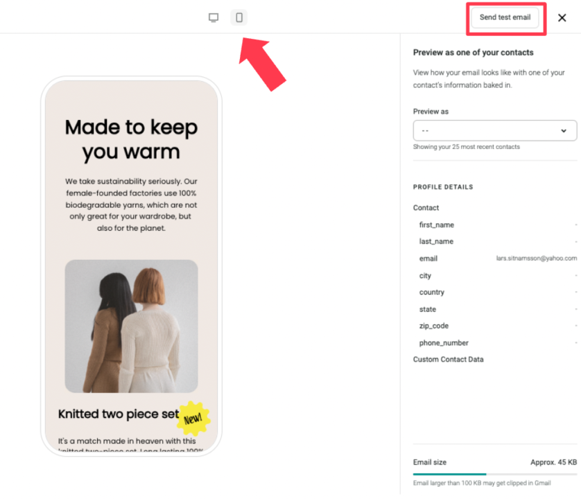 Switching email preview to desktop on Omnisend