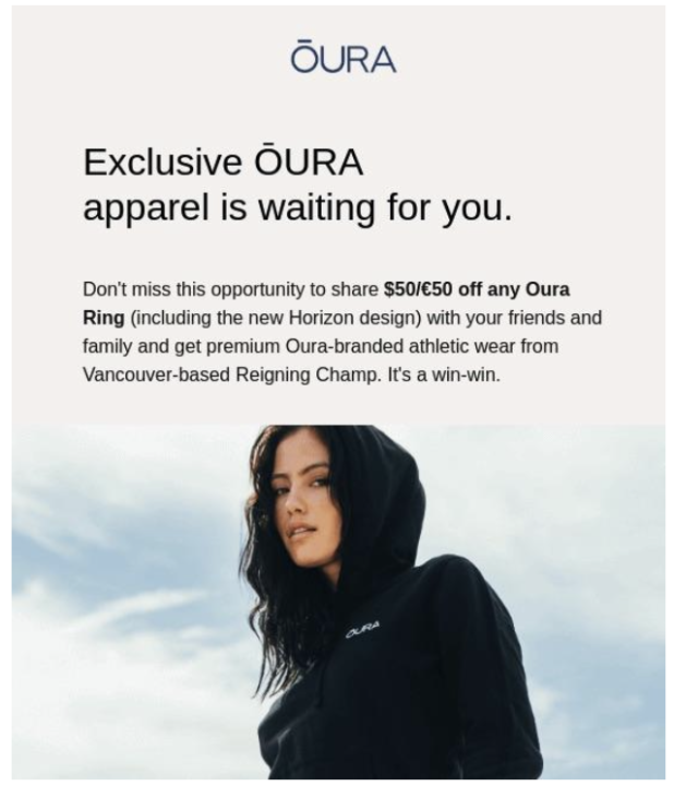 Referral program reactivation email by ŌURA