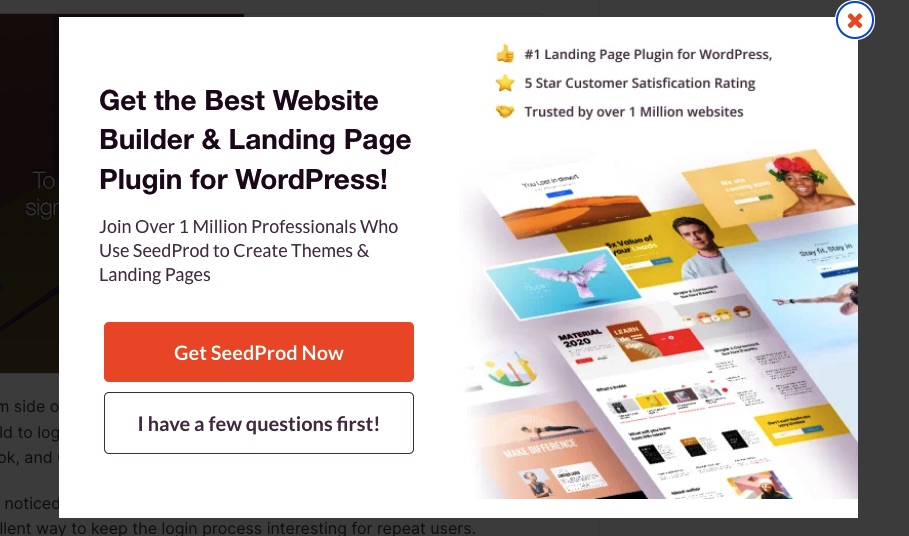 Exit-intent website popup example by SeedProd