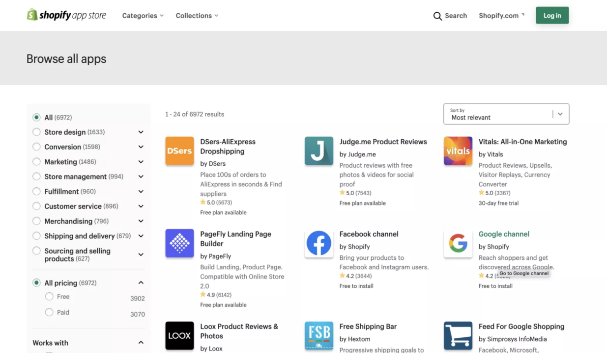 Shopify app store