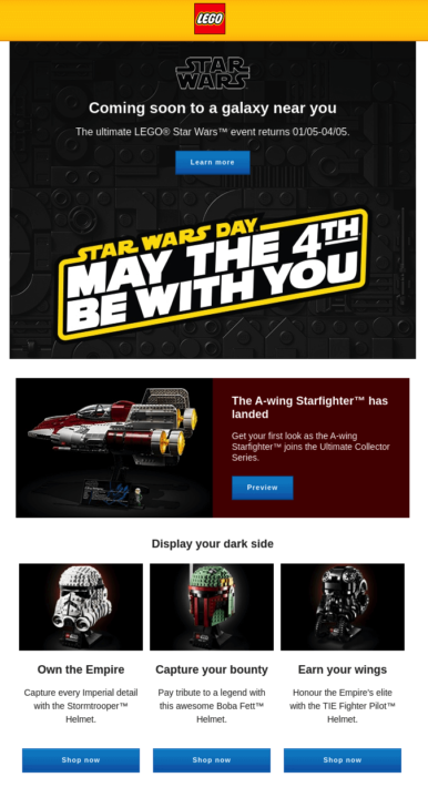 Idee für einen Star-Wars-Day-Newsletter von LEGO