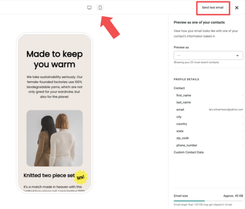 Switching email preview to desktop on Omnisend