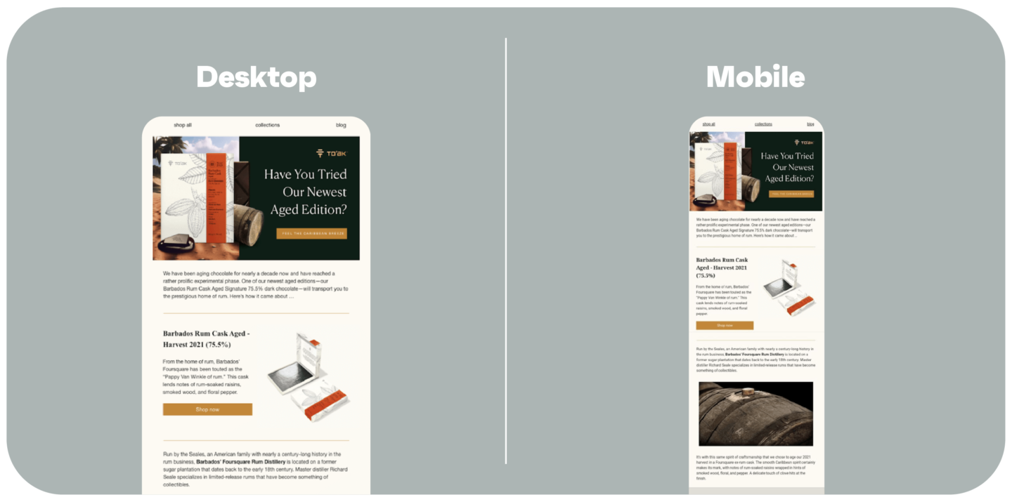 To'ak Chocolate responsive product email