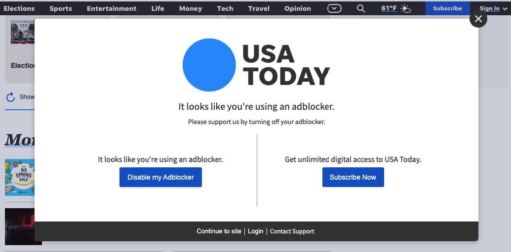 Ad-block workaround by USA Today