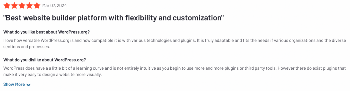 WordPress review from G2