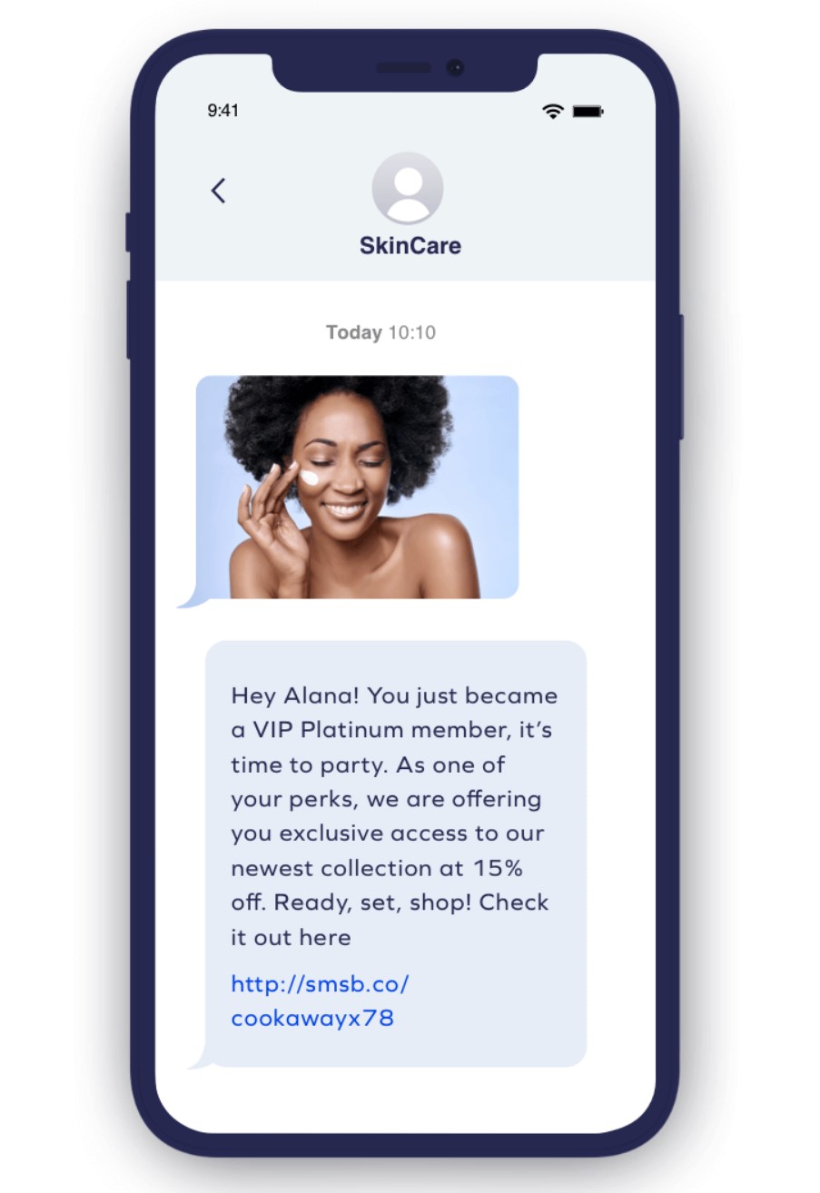 Text abbreviations in celebrating VIP platinum member SMS by SkinCare