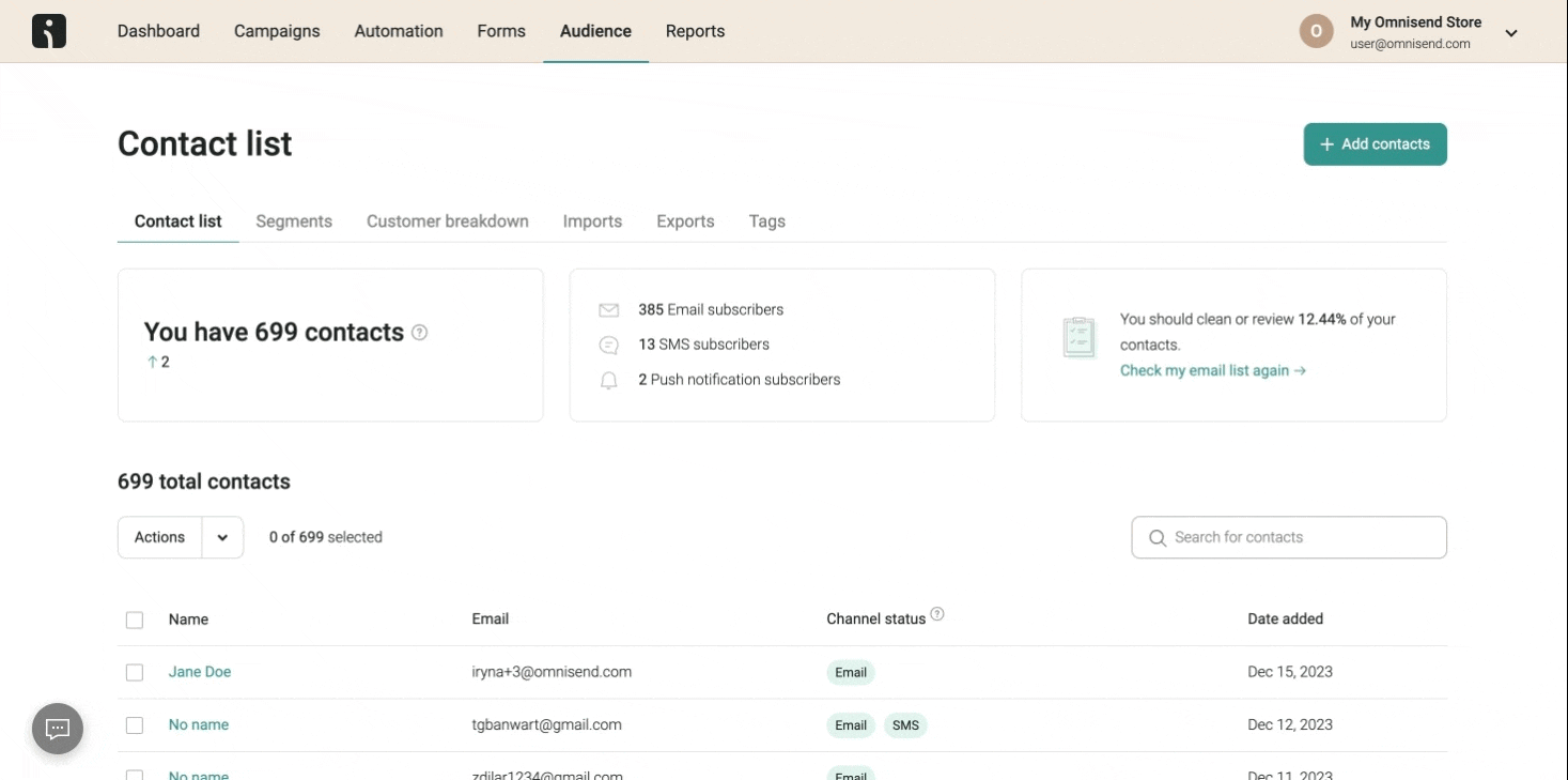 segment creation flow on Omnisend