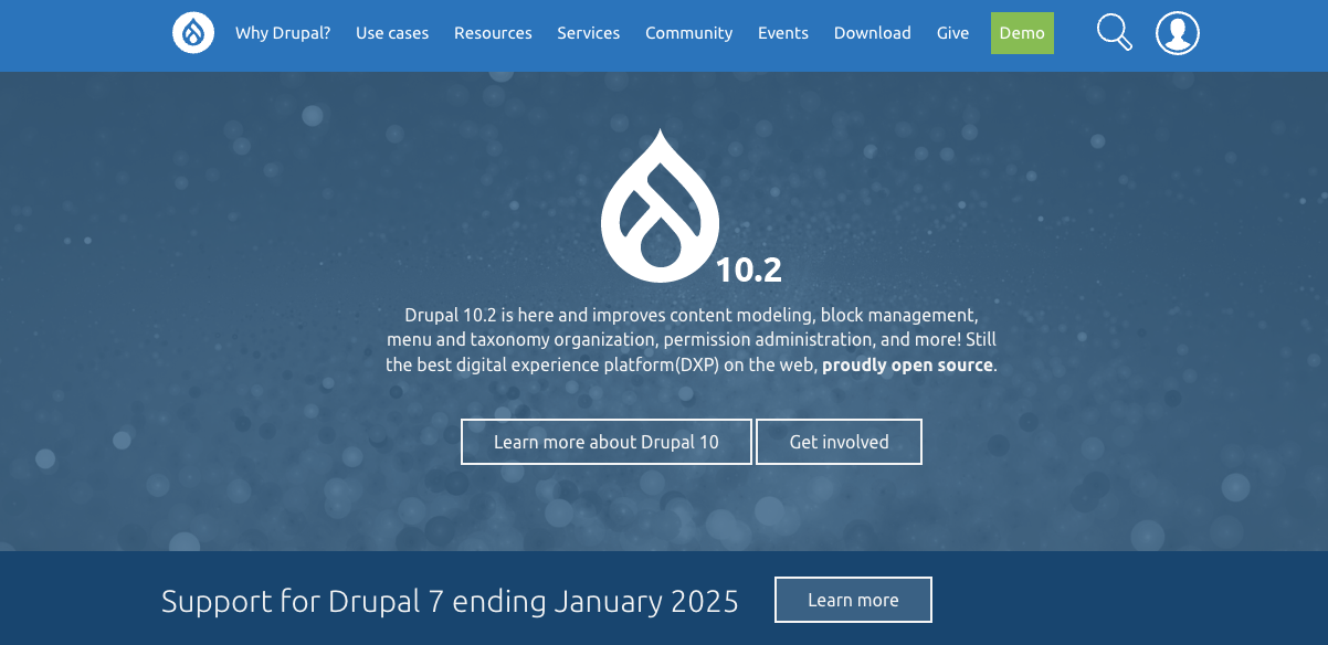 WordPress alternatives: Drupal homepage