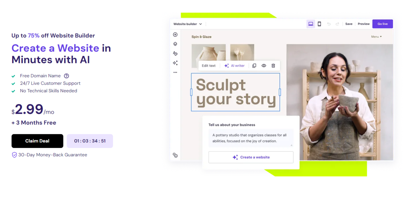 Hostinger Website Builder homepage