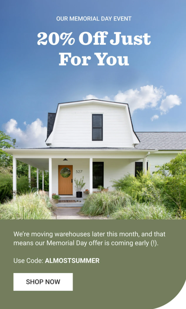Memorial Day email example: Schoolhouse