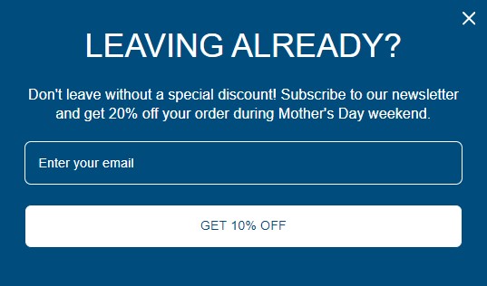 Mother's Day exit intent popup