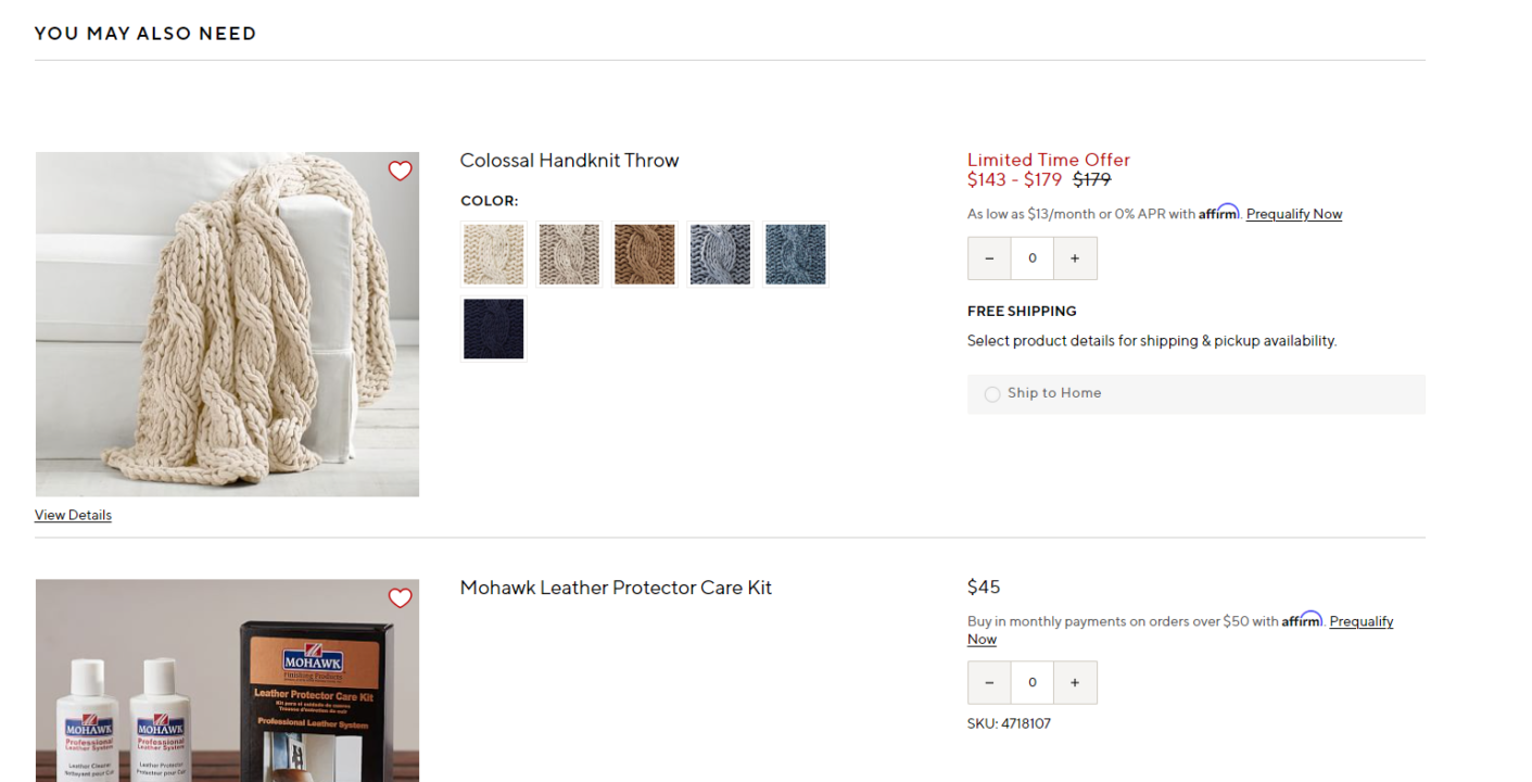 Cross-selling example: Pottery Barn
