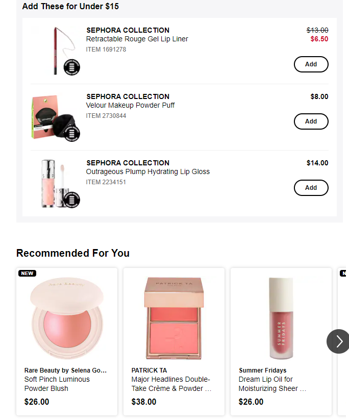Cross-selling example: Sephora