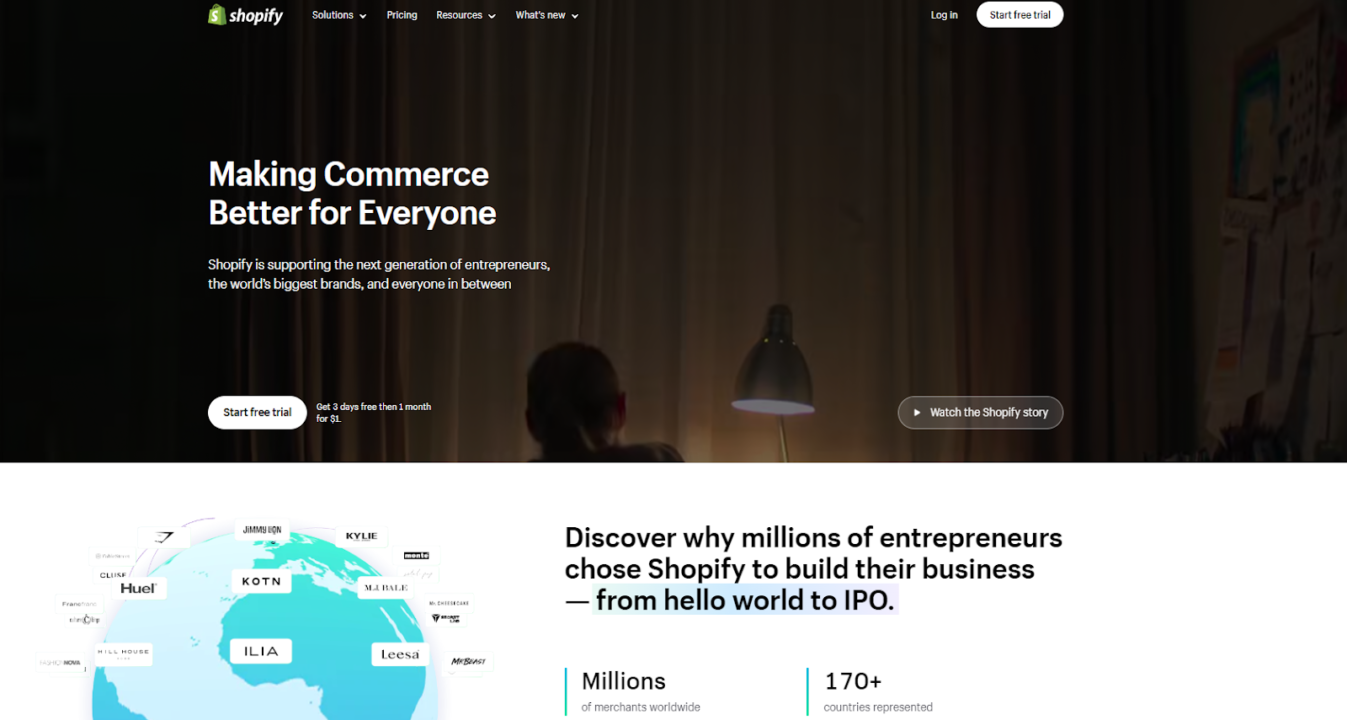 WordPress alternatives: Shopify homepage