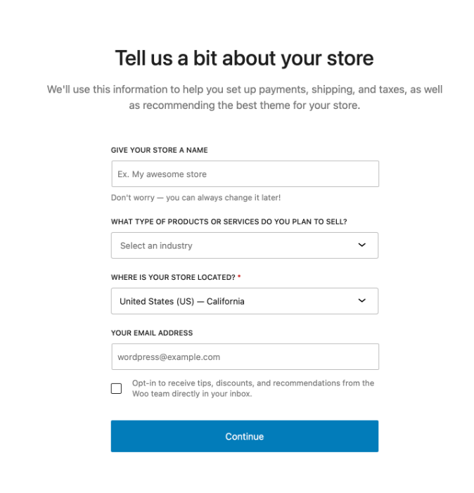 WooCommerce setup: Store profiler