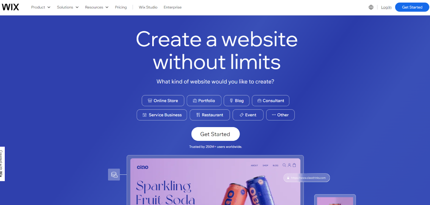 WordPress alternatives: Wix homepage