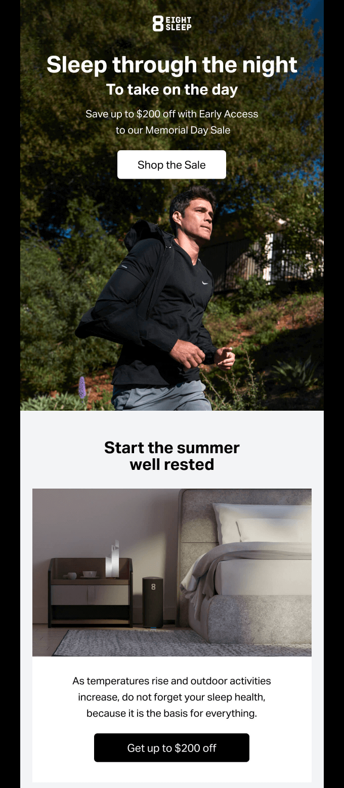 Memorial Day email example: Eight Sleep