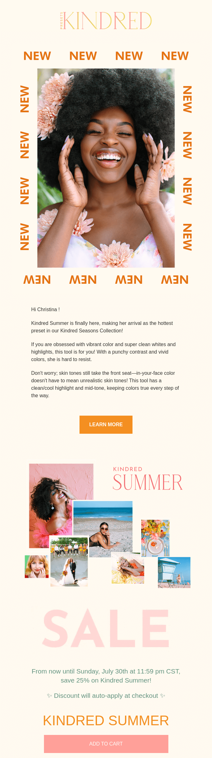 Summer email subject line example: Kindred