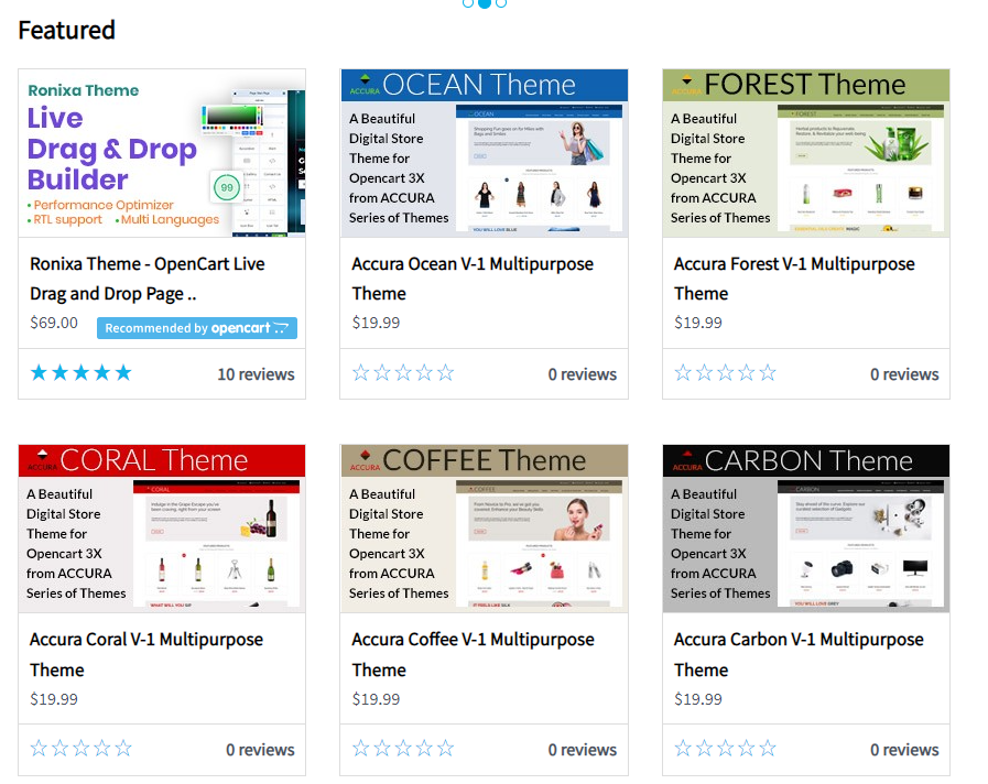 OpenCart vs WooCommerce: OpenCart themes